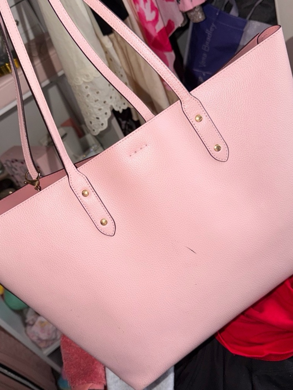 Coach Pink Pebbled Leather Tote with Gold Hardware